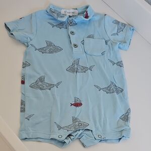 Angel Dear Light Blue Shark Print Shortie 3-6 Months
